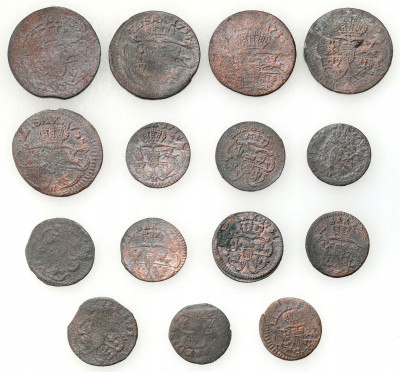 August III Sas. Szeląg, zestaw 15 monet