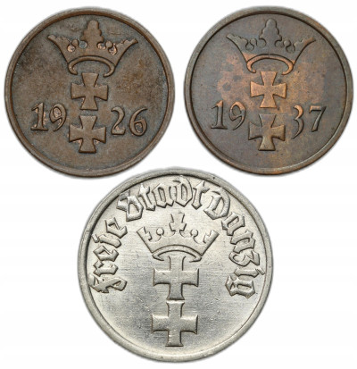 Wolne Miasto Gdańsk/Danzig. 1 fenig i 1/2 guldena 1923-1937 – 3 szt