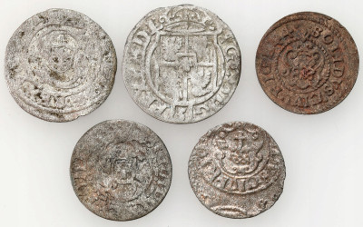 Zygmunt III Waza, Krystyna. Szeląg, półtorak, zestaw 5 monet