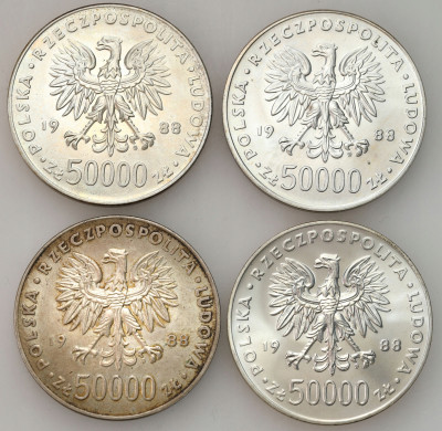 PRL. 50.000 1988 Piłsudski SREBRO – 4 szt