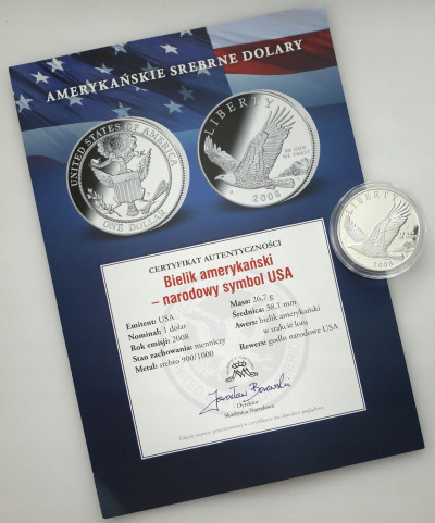 USA. 1 dolar 2008, Bielik Amerykański – SREBRO