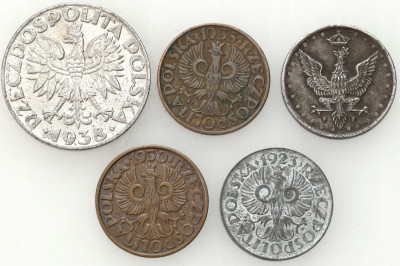 Polska, zestaw monet 1917-1938, 5 sztuk