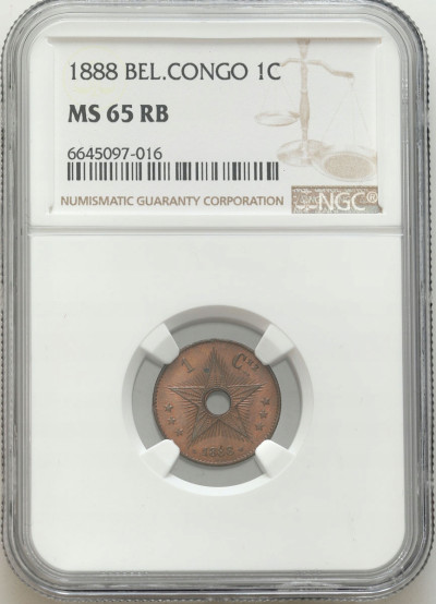 Kongo. 10 centymów 1888 NGC MS65 BN (2 MAX)