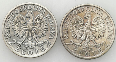 II RP. 2 złote 1932 i 1933 głowa kobiety, SREBRO – 2 szt