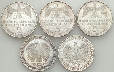 Niemcy. 5 marek 1971-1974 RÓŻNE, 5 szt – SREBRO