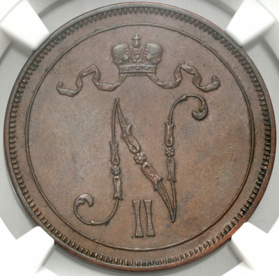 Rosja / Finlandia. Mikołaj II. 10 pennia 1899, Helsinki NGC MS62 BN