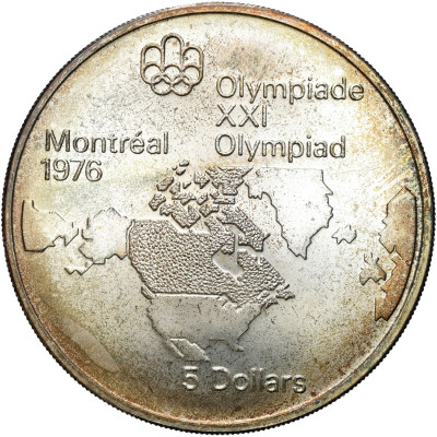 Kanada. 5 dolarów 1973 XXI Letnie I.O. Montreal 1976 Mapa Ameryki Pn SREBRO