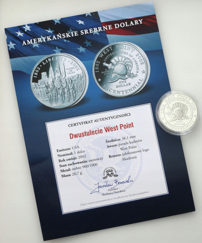 USA. 1 dolar 2002, Dwustulecie West Point – SREBRO