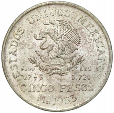 Meksyk 5 peso 1953, 200 rocznica urodzin Miguel Hidalgo y Costilla – SREBRO