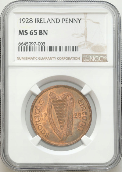 Irlandia. Pens 1928 NGC MS65 BN