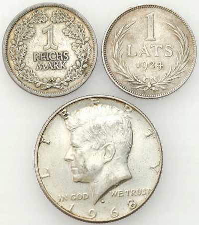 USA. Łotwa, Niemcy. Zestaw 3 monet - SREBRO