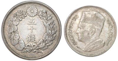 Japonia, Maroko. 50 sen 1907, 1 dirham 1960 – SREBRO