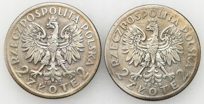 II RP. 2 złote 1934 i 1934 głowa kobiety, SREBRO – 2 szt