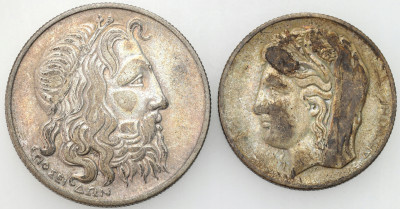 Grecja. 10-20 drachm 1930, SREBRO – 2 szt