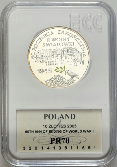 10 złotych 2005 Zakończenie Wojny GCN PR70 - SREBRO