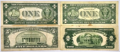 USA. 1-5 dolarów 1928-1957 niebieska i czerwona pieczęć – 4 szt