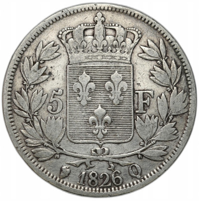 Francja. 5 Franków 1826 Q Charles X - RZADKIE - SREBRO