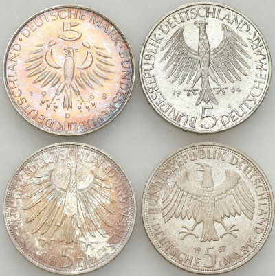 Niemcy. 5 marek 1964-1968 RÓŻNE, 4 szt – SREBRO