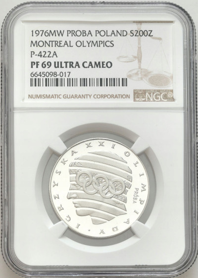 PRL. PRÓBA srebro 200 złotych 1976 – Igrzyska NGC PF69 ULTRA CAMEO (2 MAX)