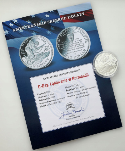 USA. 1 dolar 1993, D-Day Normandia – SREBRO