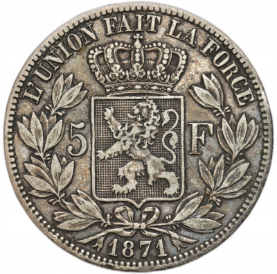 Belgia. 5 franków 1871 – SREBRO
