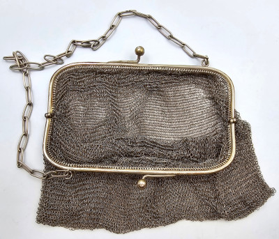 Francja XIX wiek - srebrna torebka balowa - SREBRO