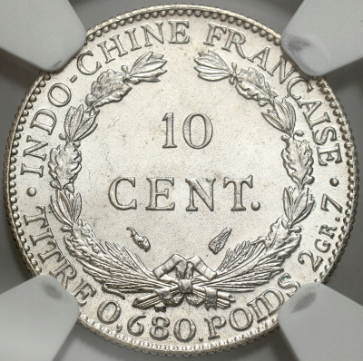 Indochiny Francuskie. 10 centymów 1937 NGC MS67 (MAX)