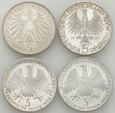 Niemcy. 5 marek 1964-1968 RÓŻNE, 4 szt – SREBRO