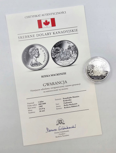 Kanada. 1 dolar 1989, Rzeka Mackenzie – SREBRO