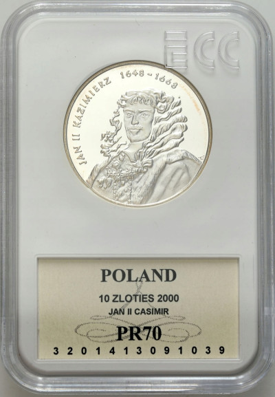 10 złotych 2000 Jan II Kazimierz popiersie GCN PR70 - SREBRO