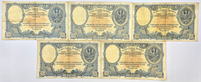 Polska, 100 złotych 1919 zestaw banknotów – 5 sztuk