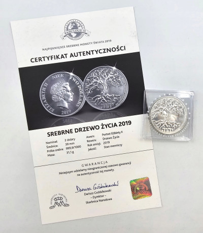Niue. 2 dolary 2019, Drzewo Życia – UNCJA SREBRA