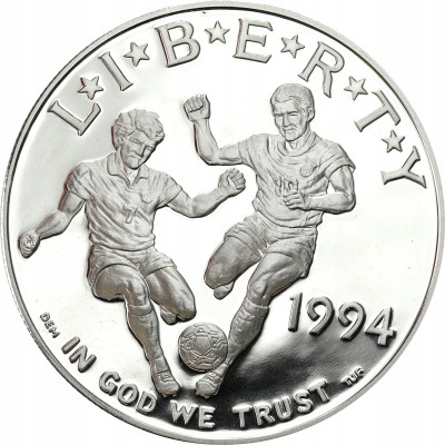 USA. 1 dolar 1994 MŚ w piłce nożnej 1994 + PUDEŁKO – SREBRO