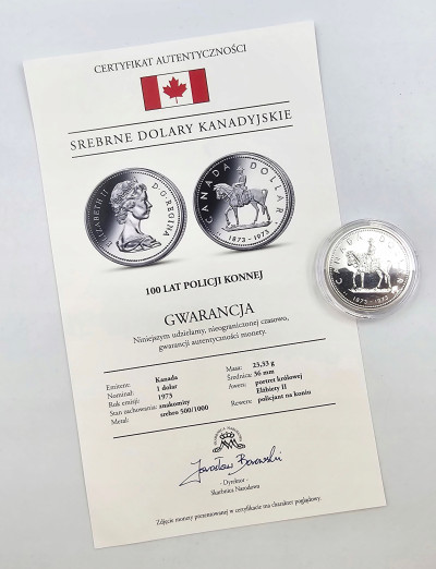 Kanada. 1 dolar 1973, 100 lat Policji Konnej – SREBRO