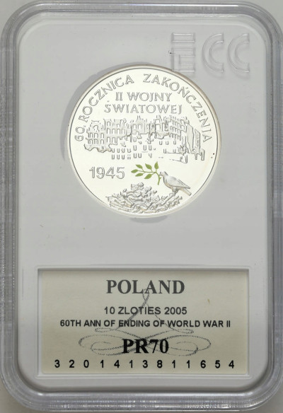 10 złotych 2005 Zakończenie Wojny GCN PR70 - SREBRO