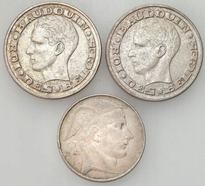 Belgia. 20-50 franków 1949 i 1958, 3 sztuki – SREBRO