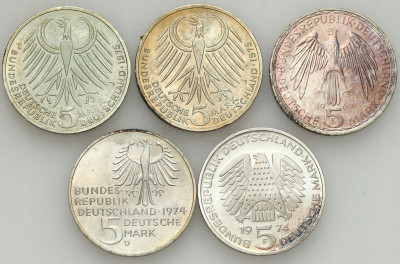 Niemcy. 5 marek 1969-1975 RÓŻNE, 5 szt – SREBRO