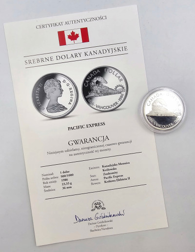 Kanada. 1 dolar 1986, Pacific Express – SREBRO