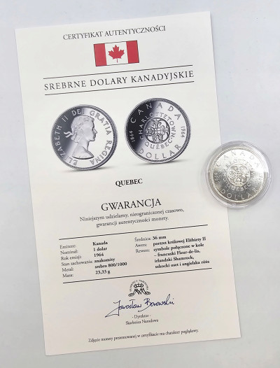 Kanada. 1 dolar 1964, Quebec – SREBRO