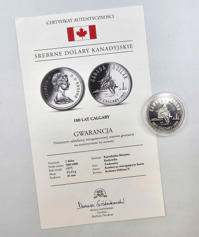 Kanada. 1 dolar 1975, 100 lat Calgary – SREBRO