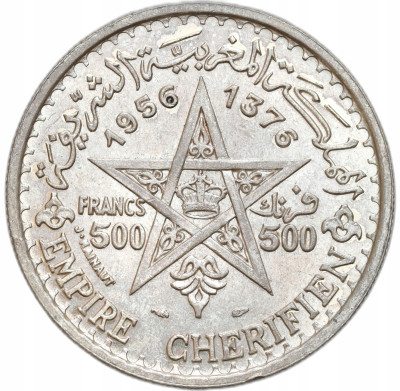 Maroko, Muhammad V. 500 franków 1956 – SREBRO