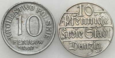 Wolne Miasto Gdańsk 10 fenigów 1917 + 10 fenigów 1923 – 2 szt