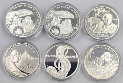 III RP - 10 złotych 2004 - 2010 - zestaw 6 sztuk - SREBRO