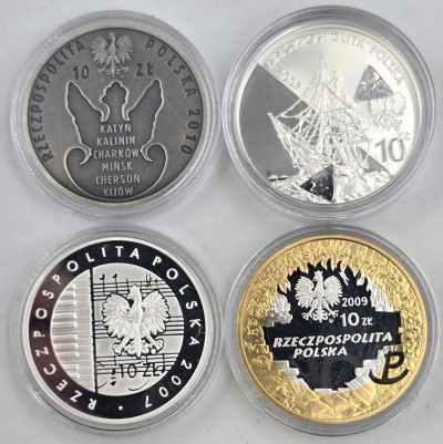III RP - 10 złotych 2007 - 2010 - zestaw 4 sztuk - SREBRO