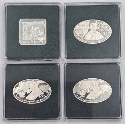 III RP - 10 złotych 2002 - 2010 - zestaw 4 sztuk - SREBRO