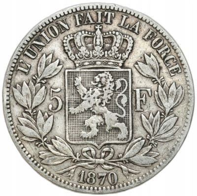 Belgia. 5 franków 1870 – SREBRO
