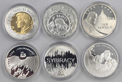 III RP - 10 złotych 2004 - 2010 - zestaw 6 sztuk - SREBRO