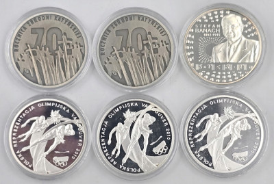III RP - 10 złotych 2010 - 2012 - zestaw 6 sztuk - SREBRO