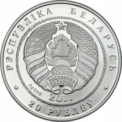 Białoruś 20 Rubli 2011 jeż - uncja SREBRO