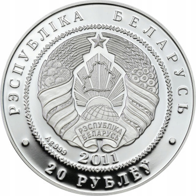 Białoruś 20 Rubli 2012 jeż - uncja SREBRO